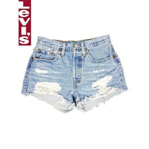 Levi’s 501 Original High Rise Button Fly Distressed Denim Jean Shorts Light Wash